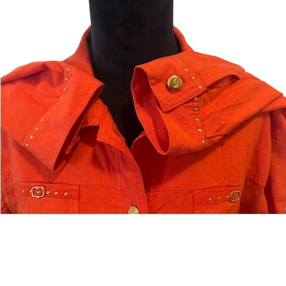 St John Sport Orange Linen Blend Blouse  SJ Buttons Amazing Detail - Picture 4 of 11